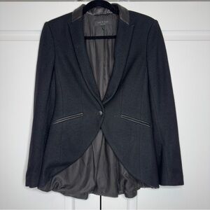rag & bone Black Wool Blazer‎ Leather Trim Tailored Jacket Women’s 4
